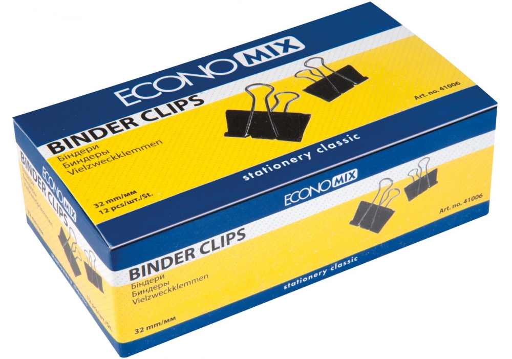 Затискачі для паперів ECONOMIX 32 мм 12 шт чорні (E41006)